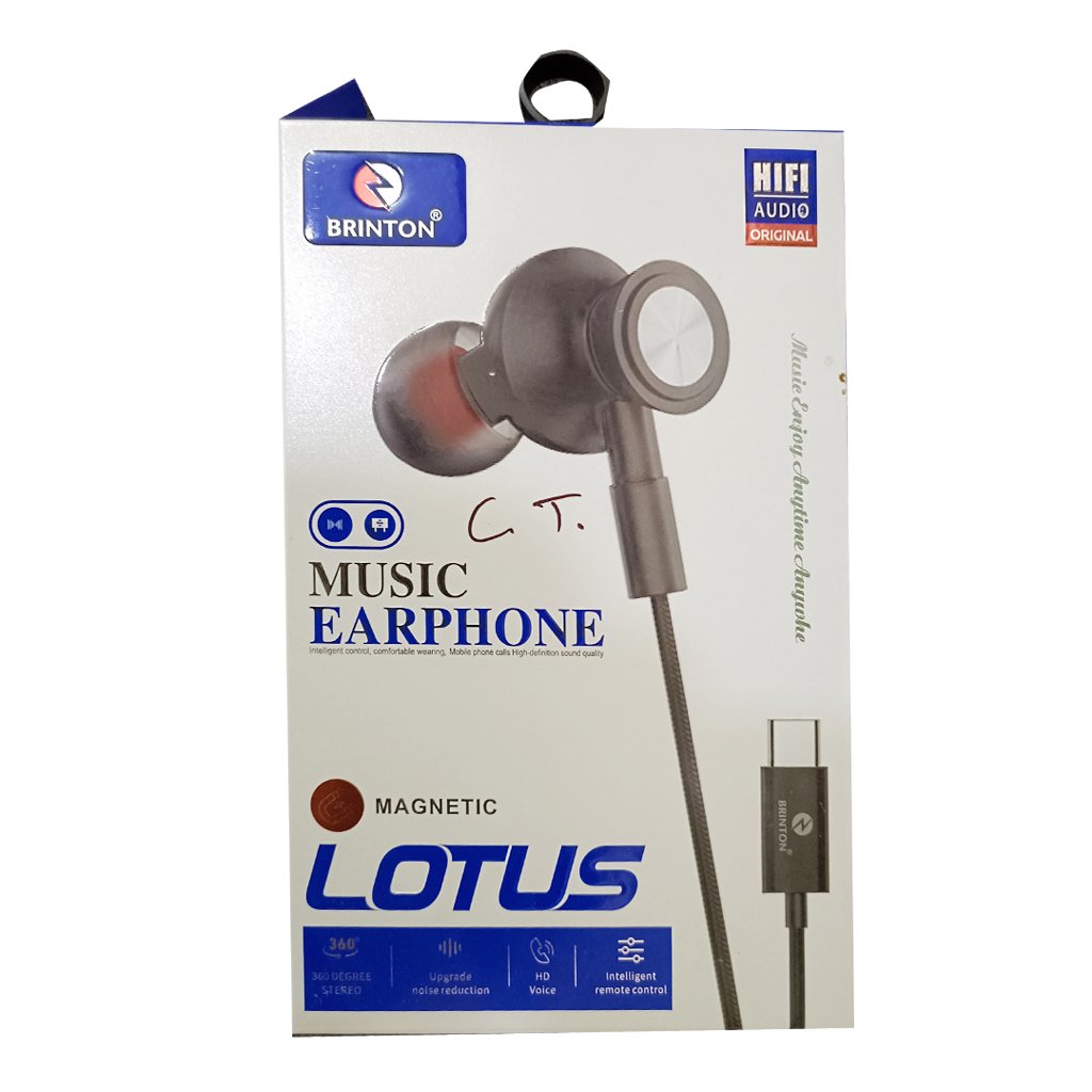 BRINTON Lotus Type-C Wired Earphones | Magnetic In-Ear Earbuds with Hi-Fi Audio, HD Mic & In-Line Controls | 360° Stereo Sound for Smartphones