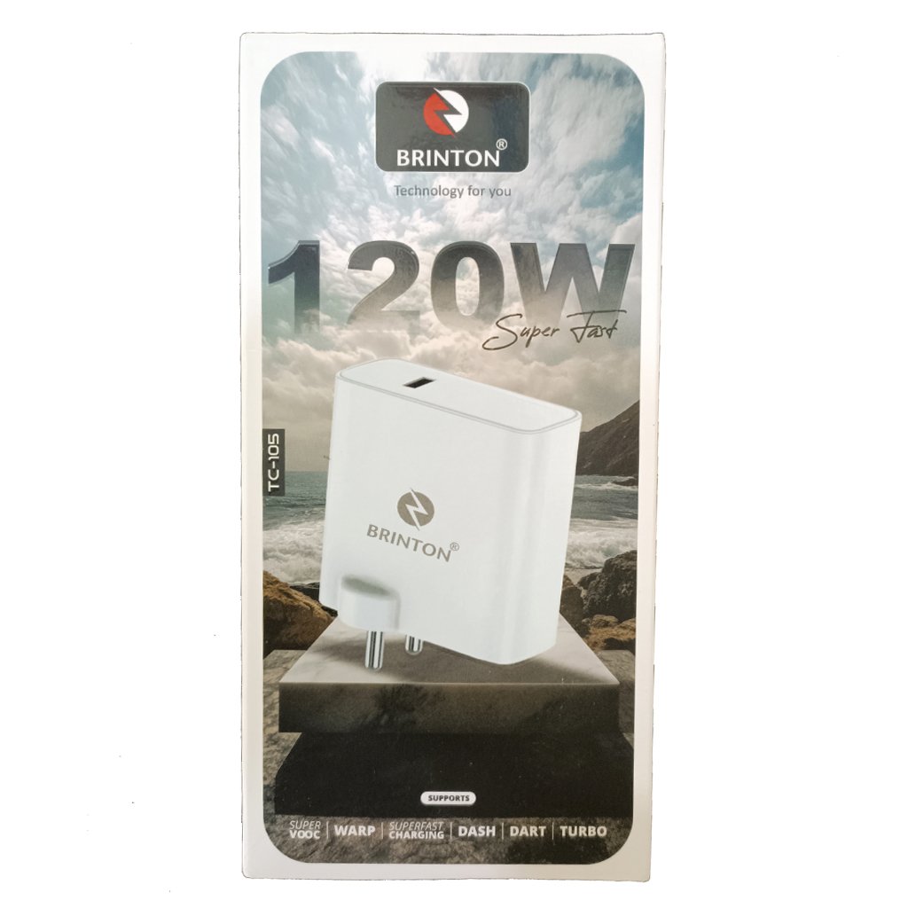 BRINTON 120W Super Fast Charger for Type-C Devices | Supports Super VOOC, Warp, Dash, Dart & Turbo Charging | Mobile Wall Adapter (Model TC-105)